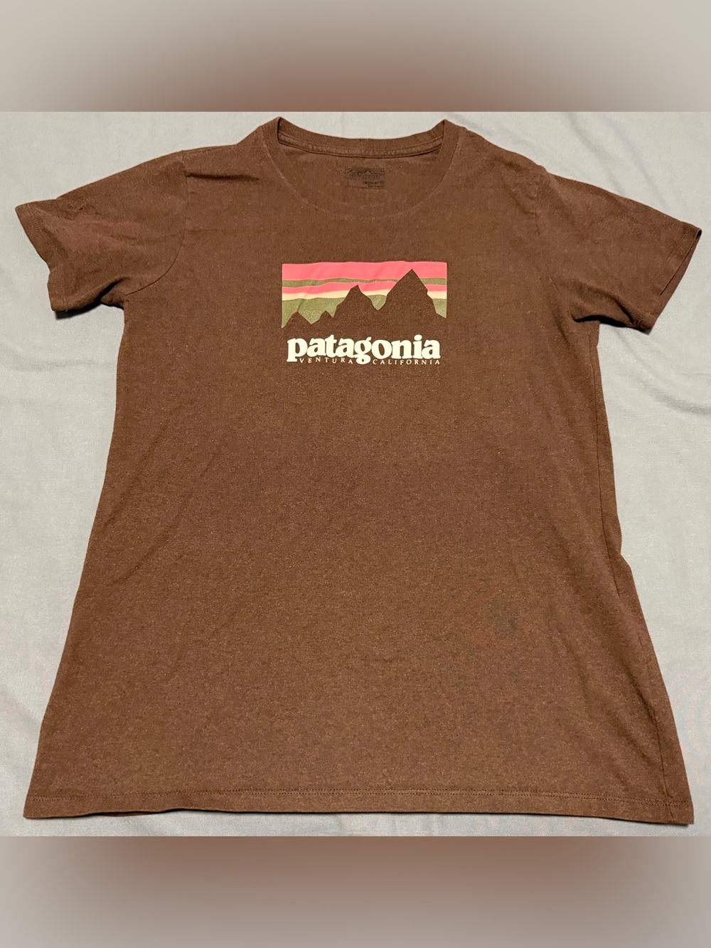 Patagonia Women’s Organic Cotton Brown Logo Graphic T-Shirt Regular Fit Large